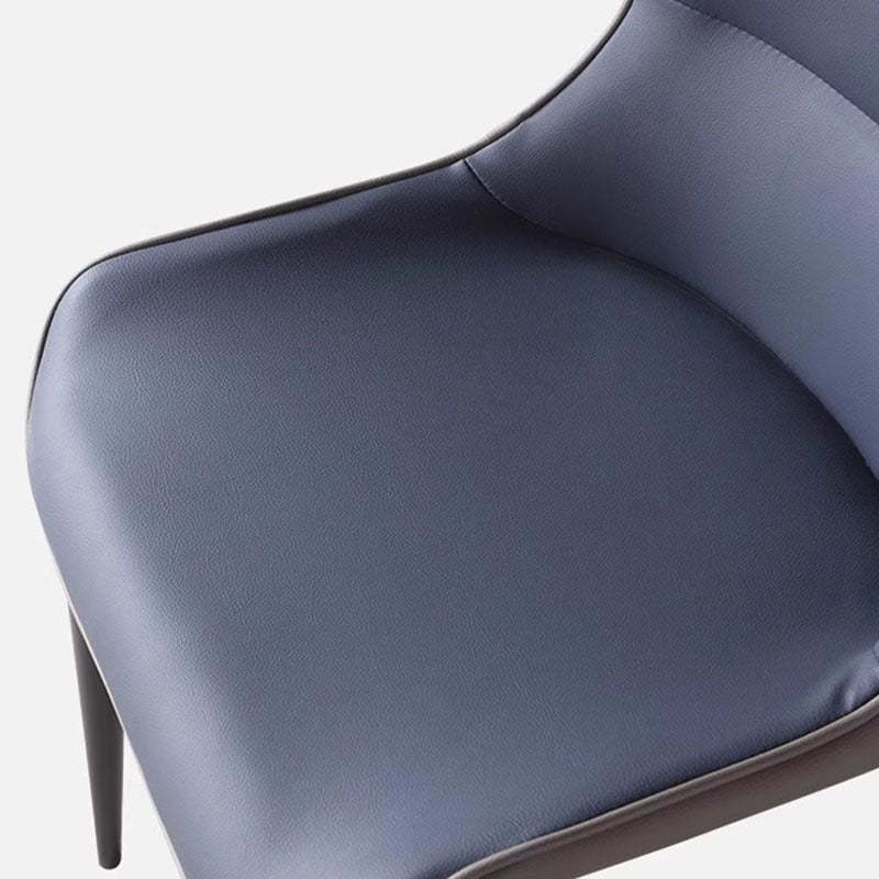 Modern PU Leather Steel Cushion Dining Chair — Dark Bule