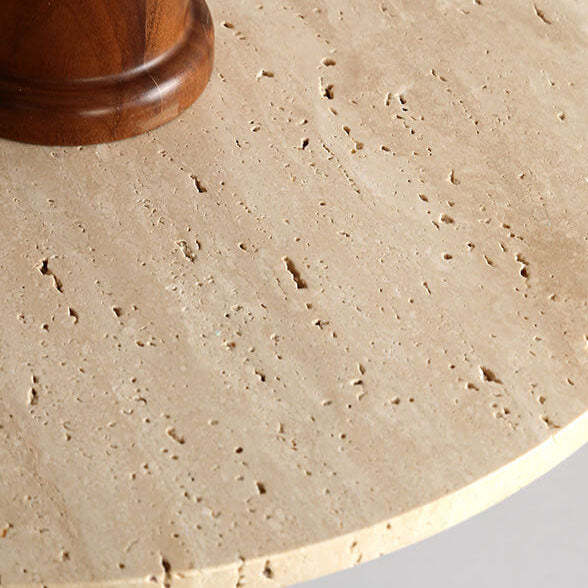 Japanese Round Yellow Travertine Semi-Flush Ceiling Light