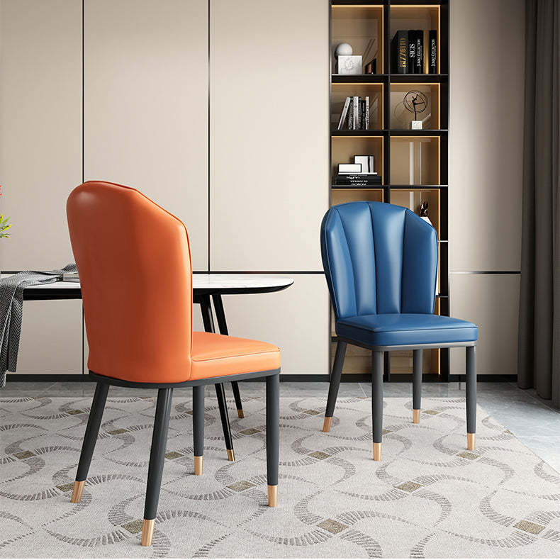 Modern Leather Steel Shell Dining Chair — X Shape / Gold / Yellow