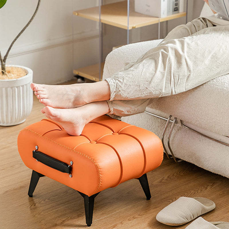 Modern Tufted Faux Leather Portable Footstool