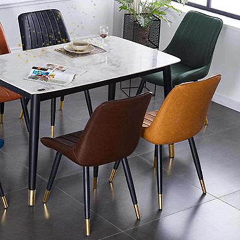Modern Curved Leather Metal Dining Chair