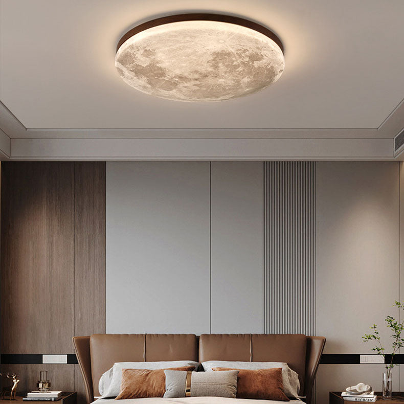 Lighom round moon acrylic flush mount lighting for hallway — Small (12"H / Cool White (6000K) / Walnut