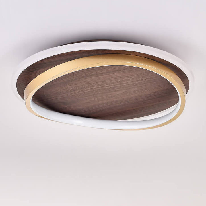 Nordic Minimalist Circular Walnut LED Flush Mount Light