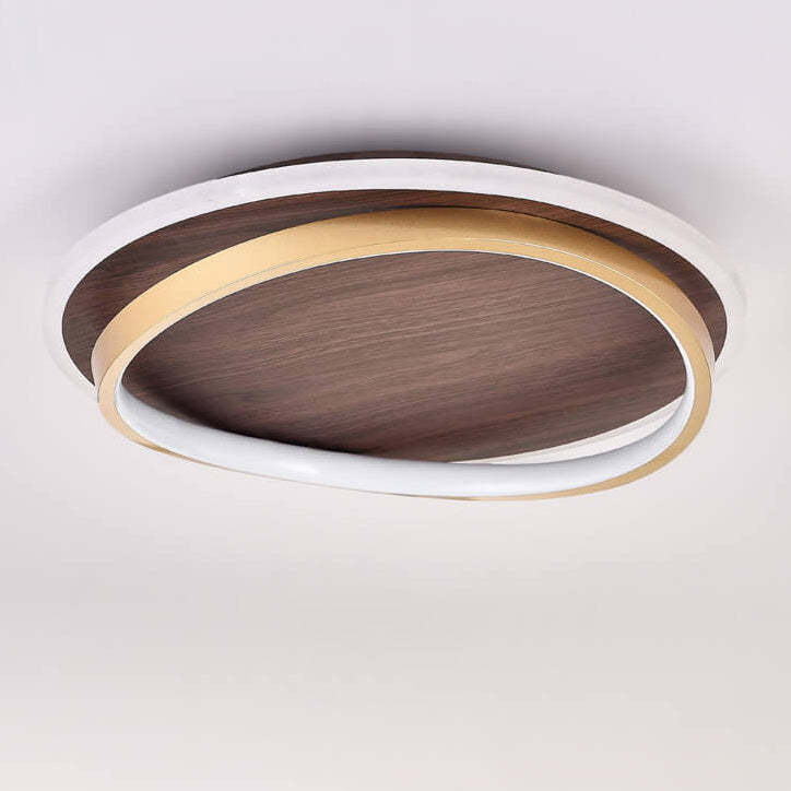 Nordic Minimalist Circular Walnut LED Flush Mount Light