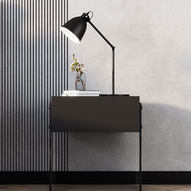 Minimalist Wood Plank Glass 1-Drawer Nightstand