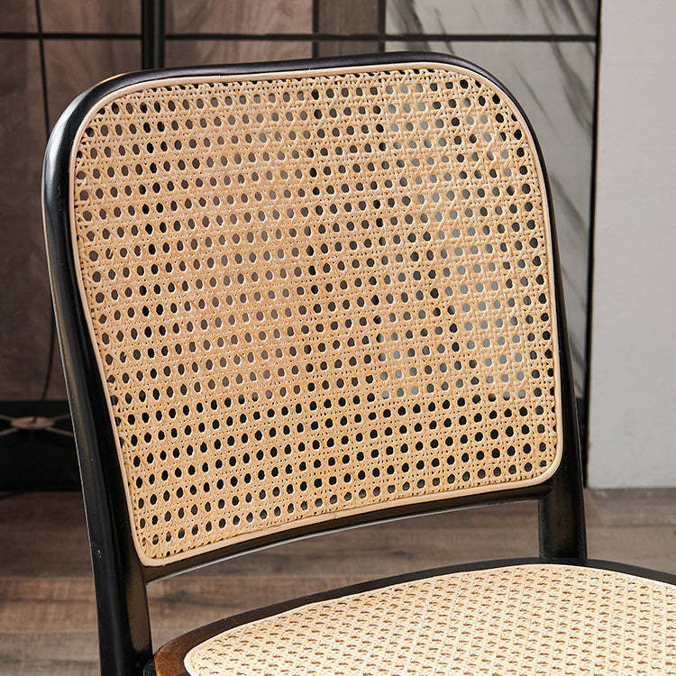 Retro Grid Wood Rattan Dining Chair