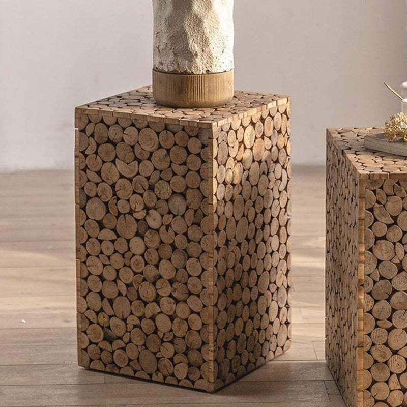 Vintage Geometric Wood End Table