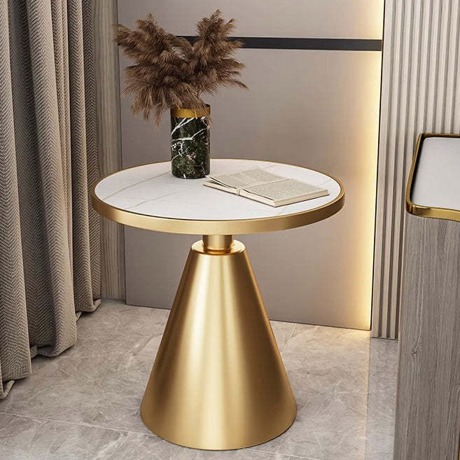 Contemporary Round Sintered Stone Metal Coffee Table — Black Tabletop + Black Base