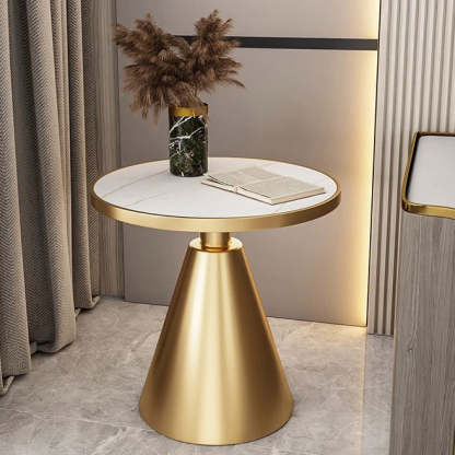 Contemporary Round Sintered Stone Metal Coffee Table — Black Tabletop + Black Base