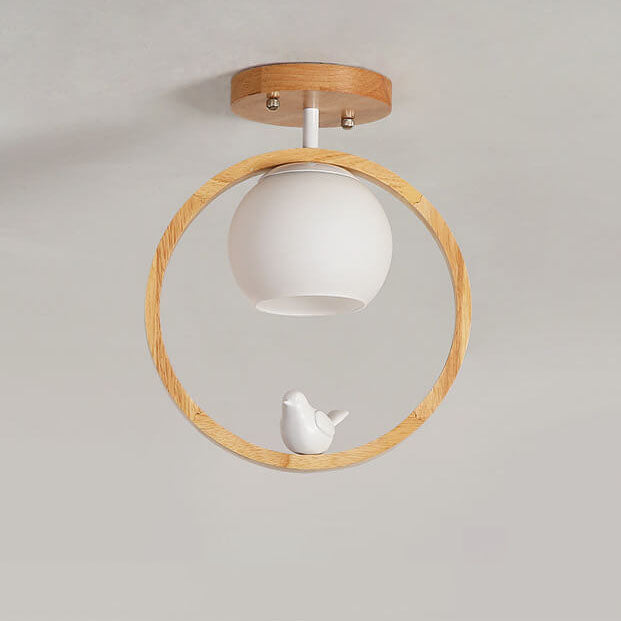 Modern Japanese Minimalist Log Bird Ceiling Light