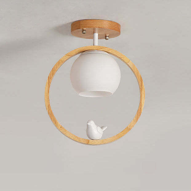 Modern Japanese Minimalist Log Bird Ceiling Light
