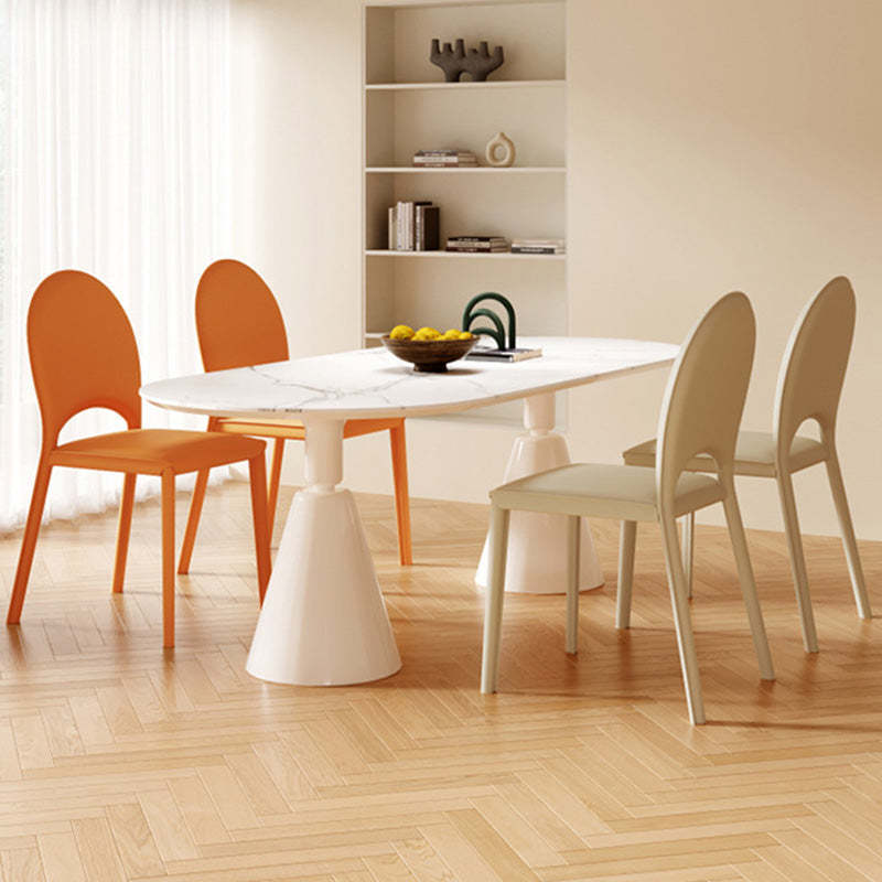 Minimalist Oval-Back Leather Steel Dining Chair