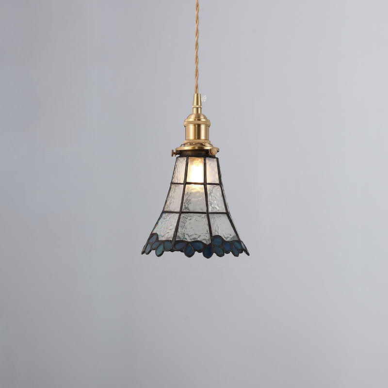 Japanese Vintage Brass Stained Glass Cone Pendant