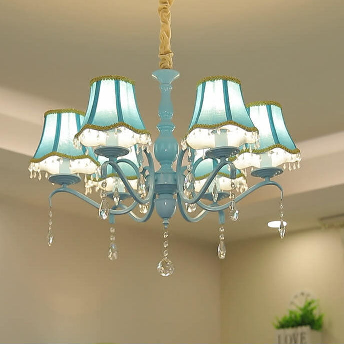 Beige iron cone chandeliers - creative — Blue Lamp Body & Blue Lampshade / 5-Light / 220V-240V (UK/AU