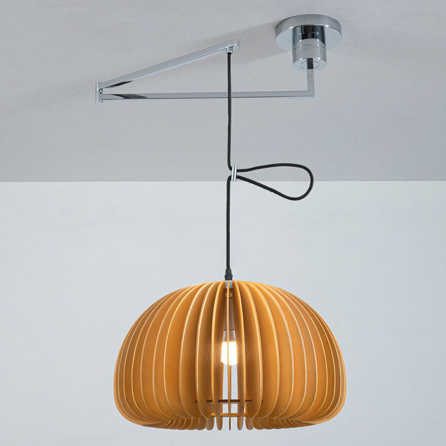 Japanese Minimalist Wooden Pumpkin Swing Arm Pendant Light