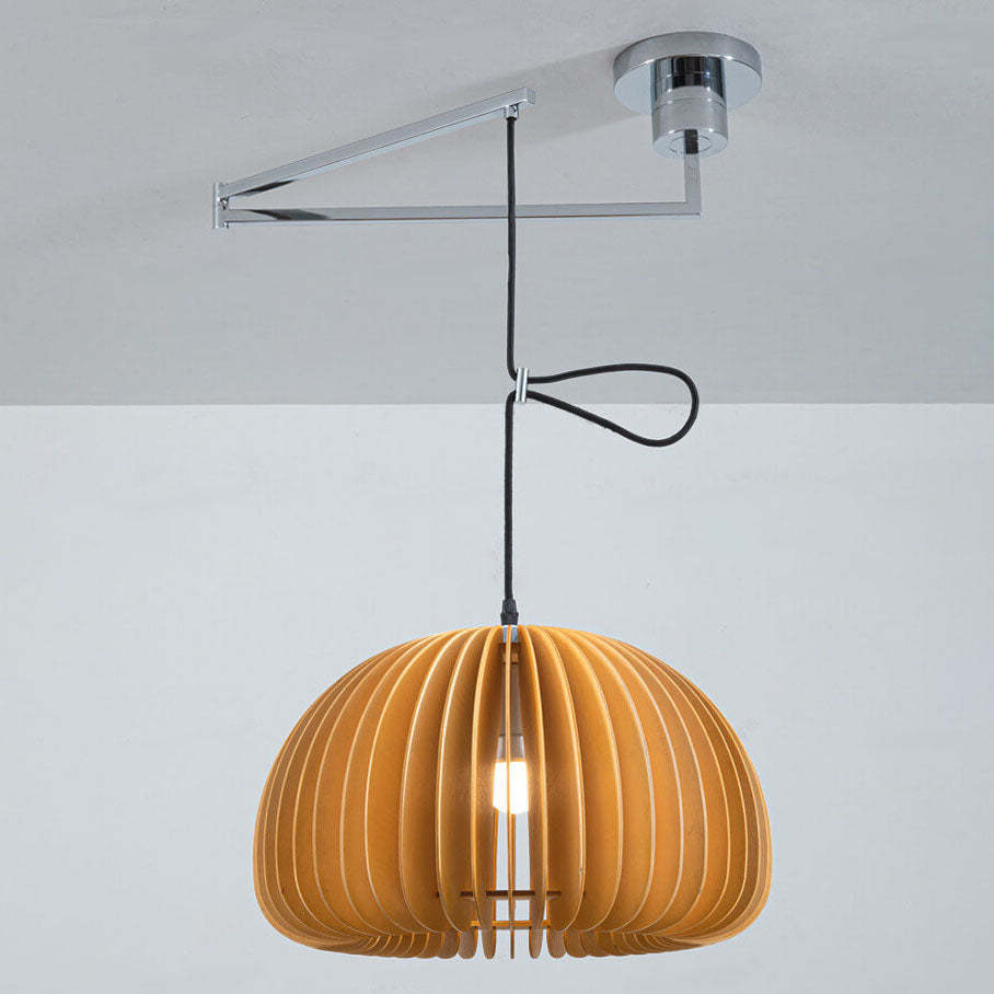 Japanese Minimalist Wooden Pumpkin Swing Arm Pendant Light