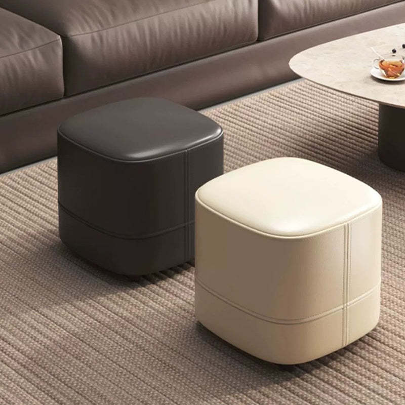 Minimalist Leather Solid Wood Vanity Stool — White