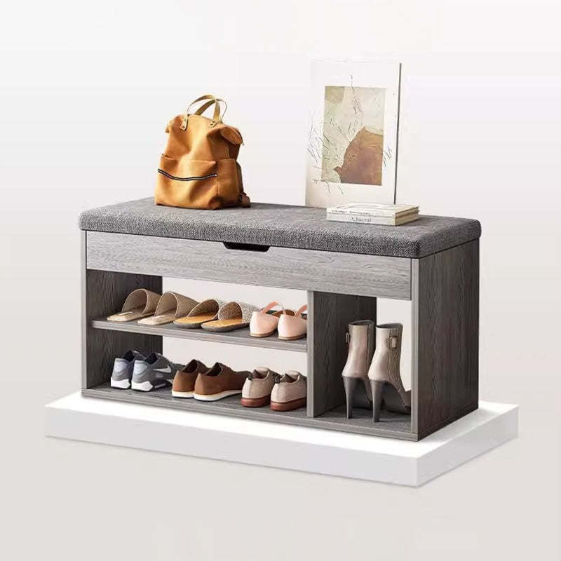 Minimalist Fabric PU Leather Wood 3-Tier Shoe Rack