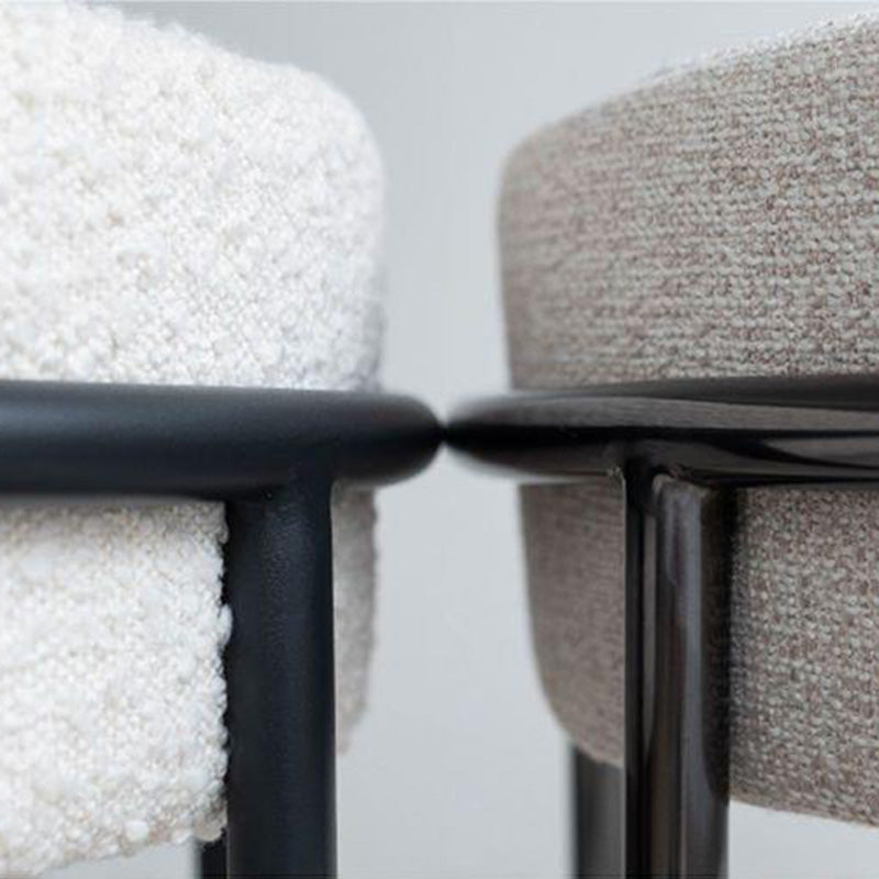 Minimalist Round Velvet Tubular-Leg Dining Chair — Gray Cotton Linen Seat + Black Metal Legs