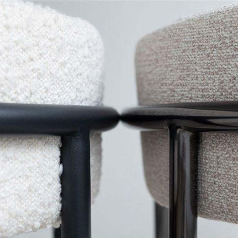 Minimalist Round Velvet Tubular-Leg Dining Chair — Gray Cotton Linen Seat + Black Metal Legs