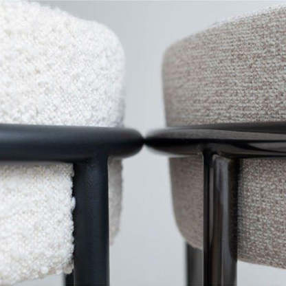Minimalist Round Velvet Tubular-Leg Dining Chair — Gray Cotton Linen Seat + Black Metal Legs