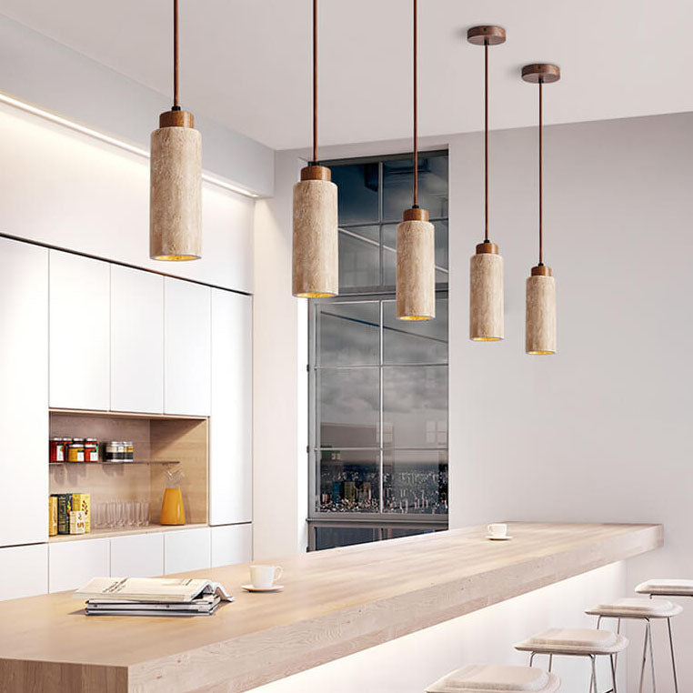 Japanese Wabi-Sabi Solid Wood Stone Island Chandelier