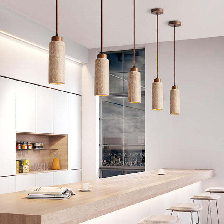 Japanese Wabi-Sabi Solid Wood Stone Island Chandelier