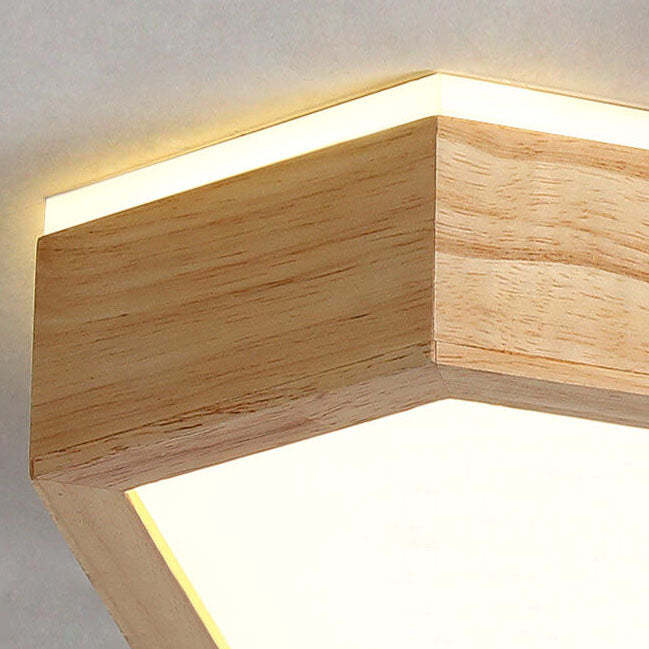 Modern Wooden Hexagonal LED Flush Mount Light