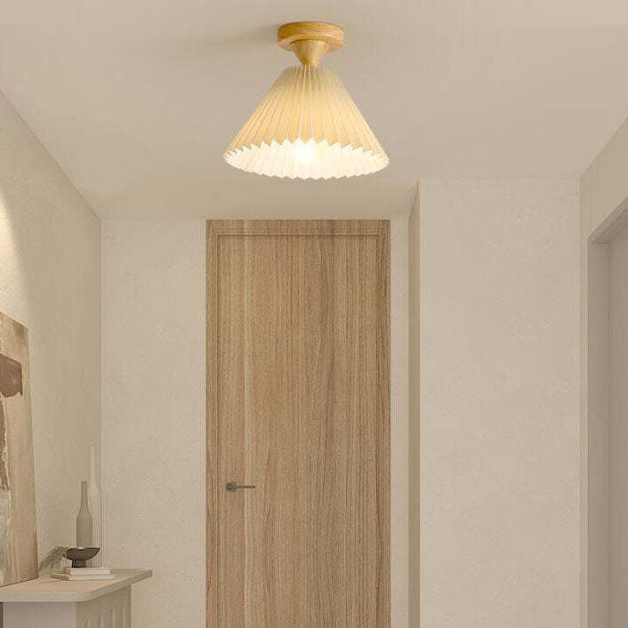 Japanese Log Pleated Umbrella Cone Ceiling Light