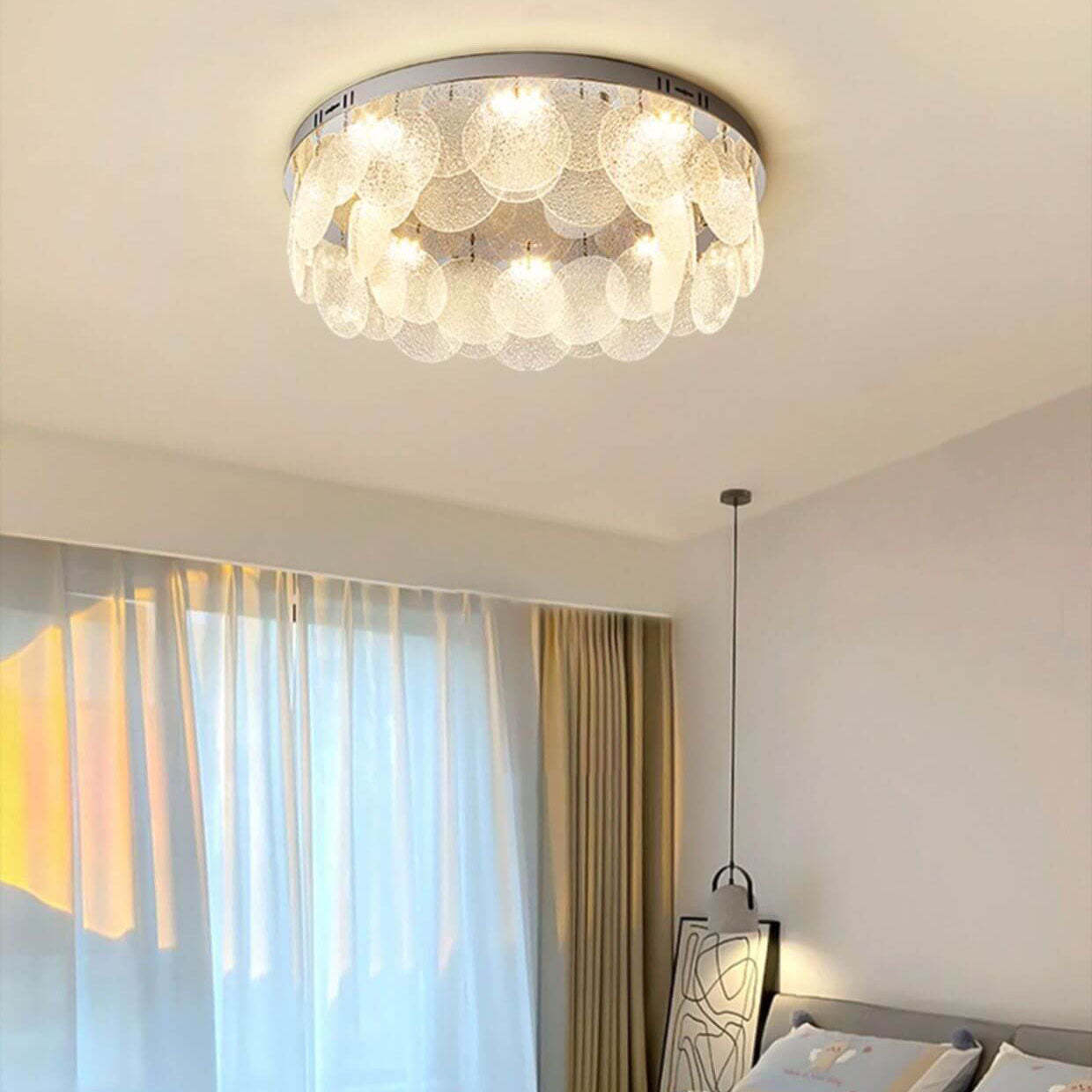 Stainless Steel Water Grain Glass Round 8-Light Flush Light
