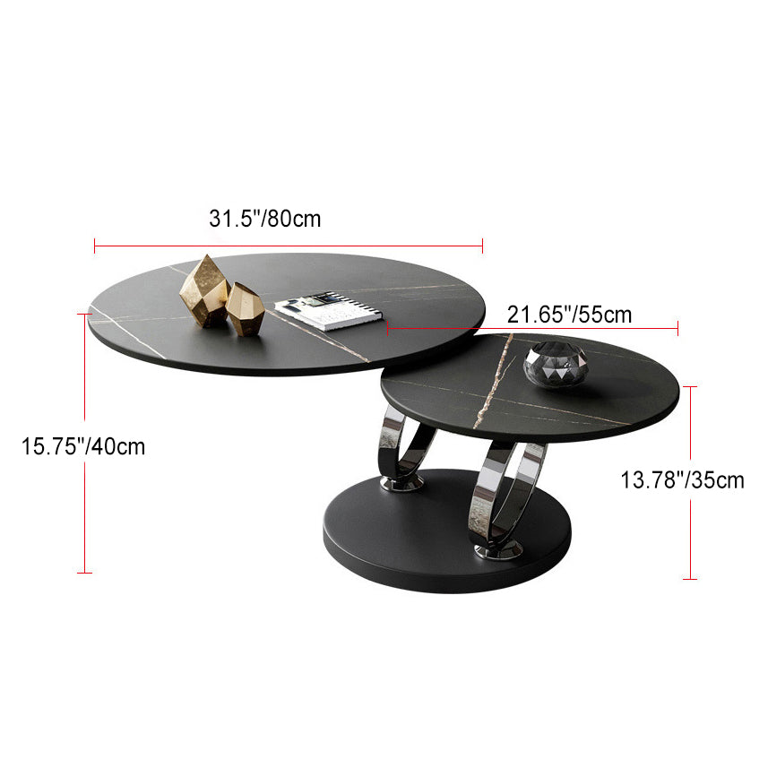 Nordic Round Slab Steel 2-Shelf Coffee Table