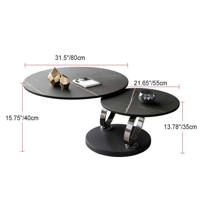 Nordic Round Slab Steel 2-Shelf Coffee Table