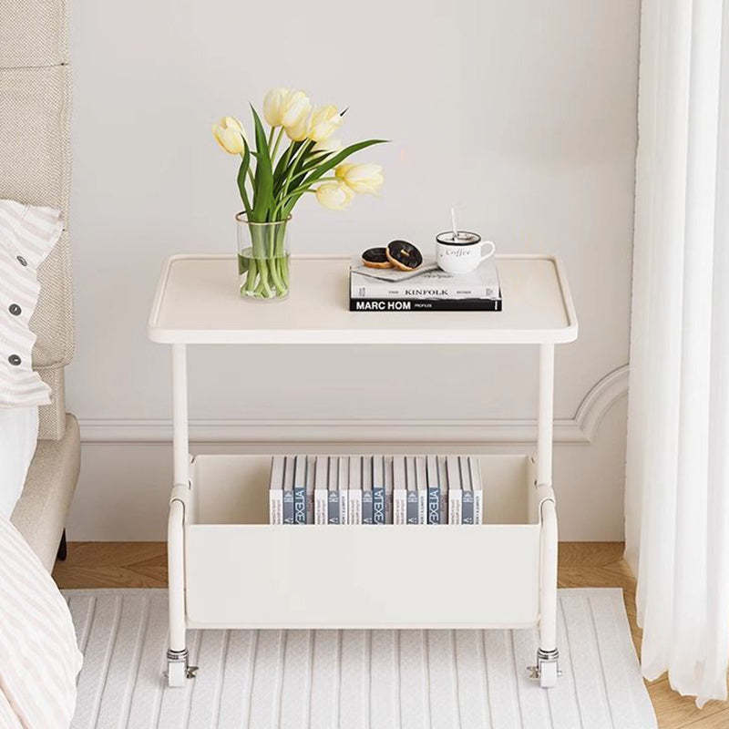 Minimalist Iron Leather Rectangular Movable End Table 2-Tier