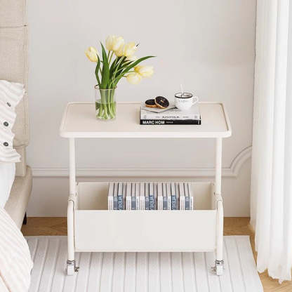 Minimalist Iron Leather Rectangular Movable End Table 2-Tier