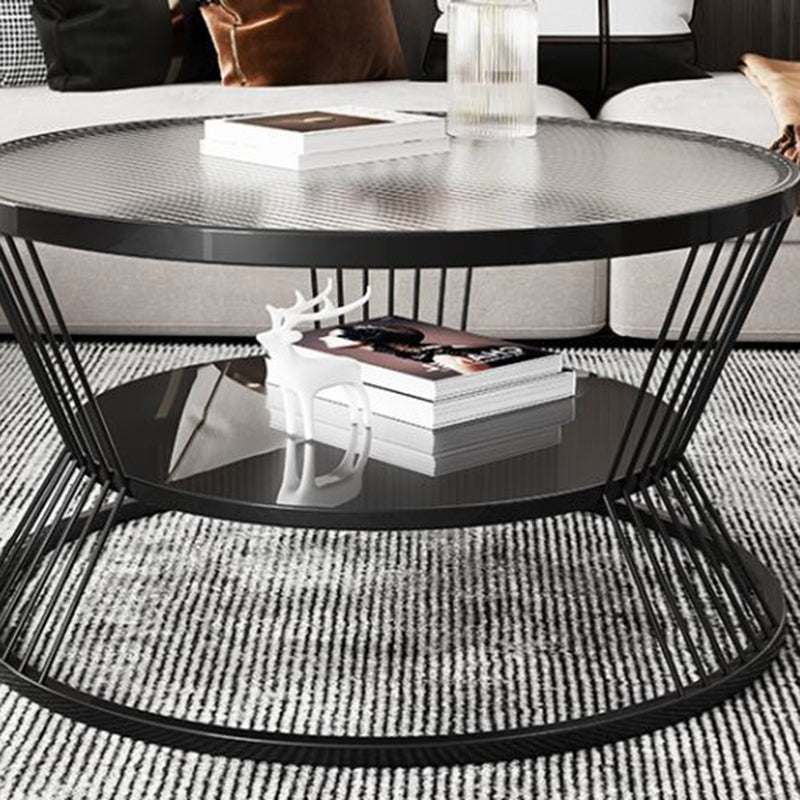 Modern Tempered Glass 2-Tier Coffee Table — Gold Frame - Gray Tempered Glass