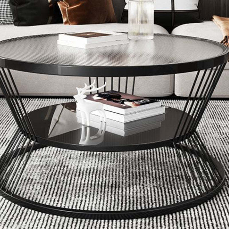 Modern Tempered Glass 2-Tier Coffee Table — Gold Frame - Gray Tempered Glass