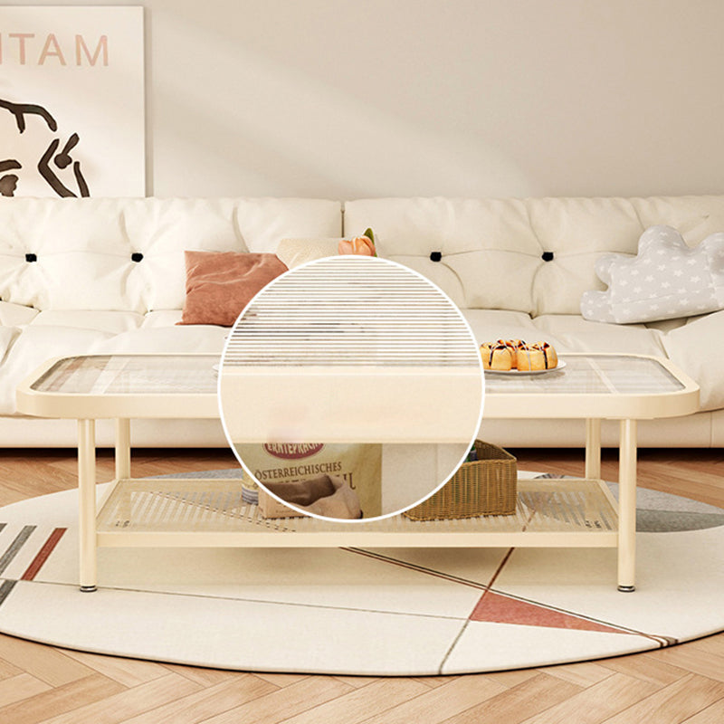 Minimalist Rectangular Glass Steel 2-Tier Coffee Table