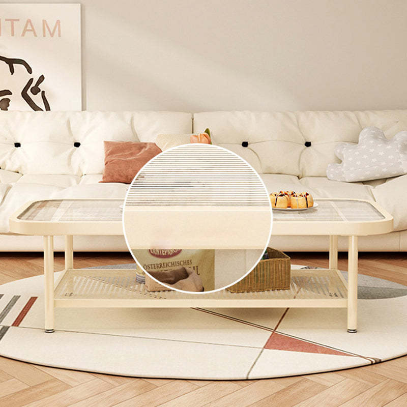 Minimalist Rectangular Glass Steel 2-Tier Coffee Table