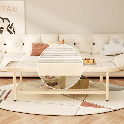 Minimalist Rectangular Glass Steel 2-Tier Coffee Table