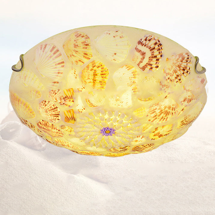 European Mediterranean Shell Round LED Flush Mount Light