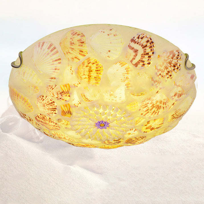 European Mediterranean Shell Round LED Flush Mount Light