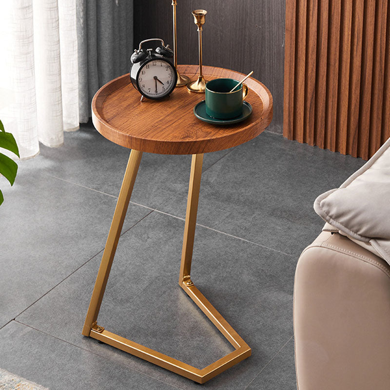 Modern Round Engineered Wood Iron Movable End Table — Gold / Black