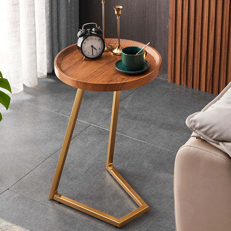 Modern Round Engineered Wood Iron Movable End Table — Gold / Black