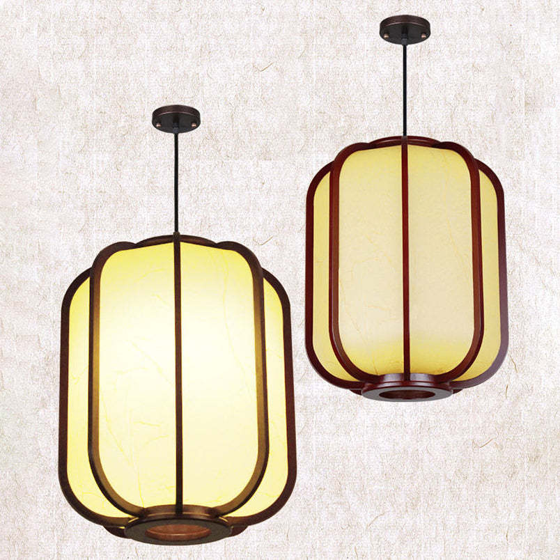 Modern Chinese Faux Sheepskin Wooden Lantern Pendant