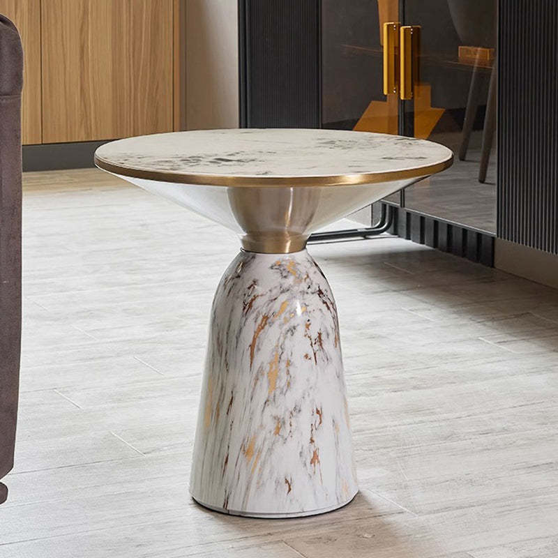 Minimalist Cylinder Rock Slab Metal Coffee Table