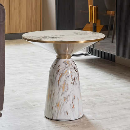 Minimalist Cylinder Rock Slab Metal Coffee Table