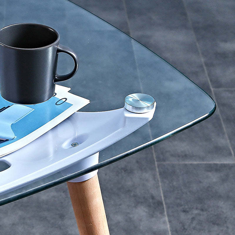 Rounded-Corner Glass Wood Dining Table