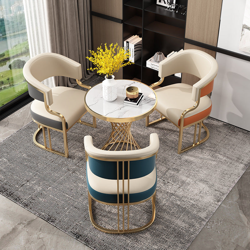 Modern Arch Leather Iron Dining Chair — Upgrade - Beige + Blue