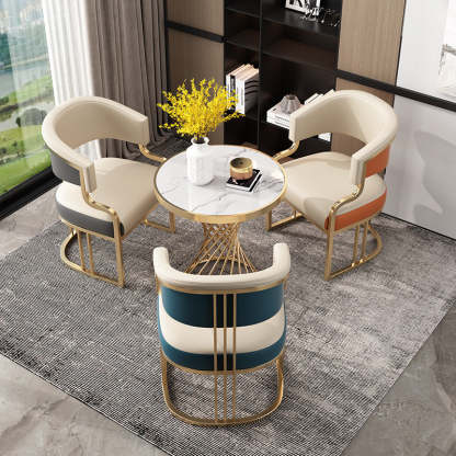 Modern Arch Leather Iron Dining Chair — Upgrade - Beige + Blue