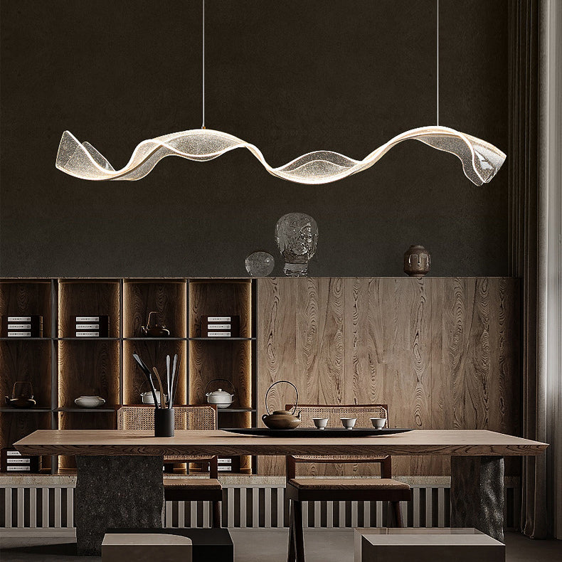 Rectangle Wave Ribbon Acrylic LED Island Chandelier — Infinitely Dimmable / 220V-240V For UK/AU